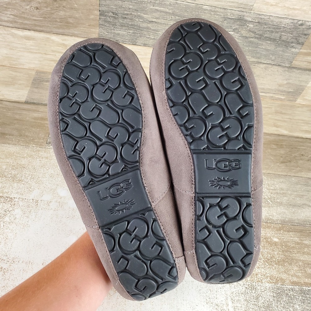 UGG Ascot Mens Slippers Sz 10 Comfort Gray Suede Leather Shearling Lined Slip On - Picture 8 of 10